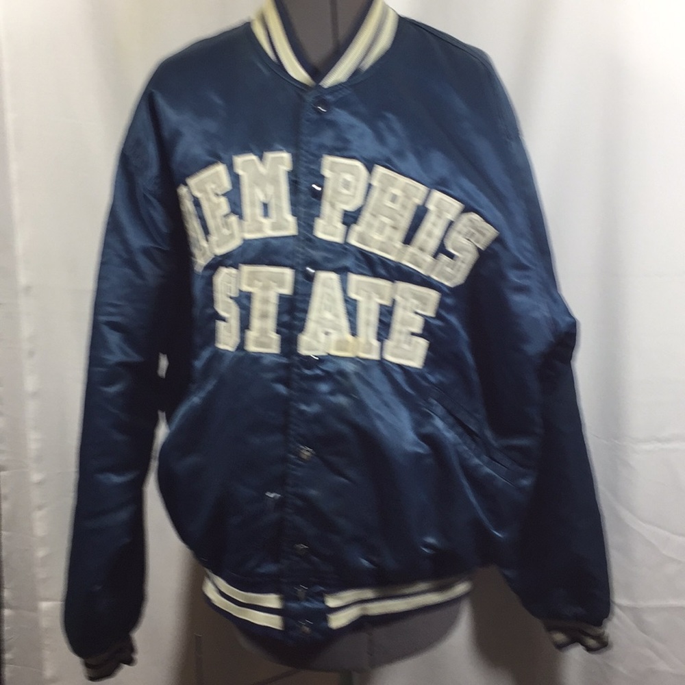 Navy Satin 'Memphis State' Varsity Jacket